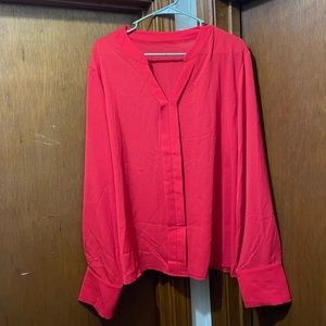 SHEIN Solid Notched Buttoned Cuff Blouse
